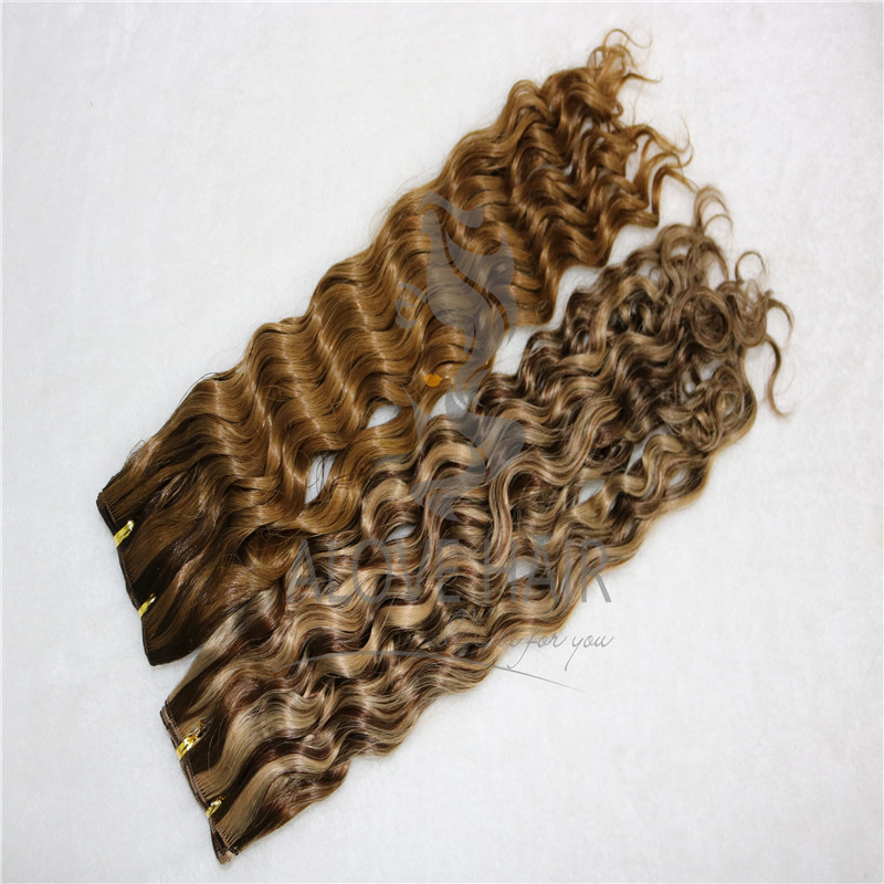 Cuticle intact remy balayage color wavy hand tied hair extensions