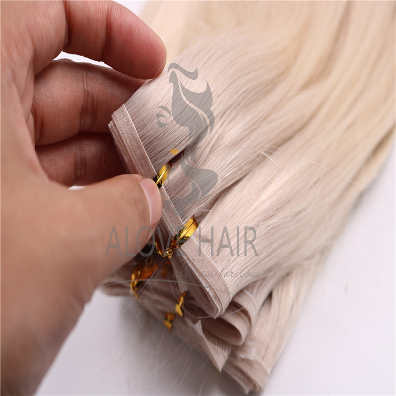 Full cuticle ash blonde luxe flat weft extensions 