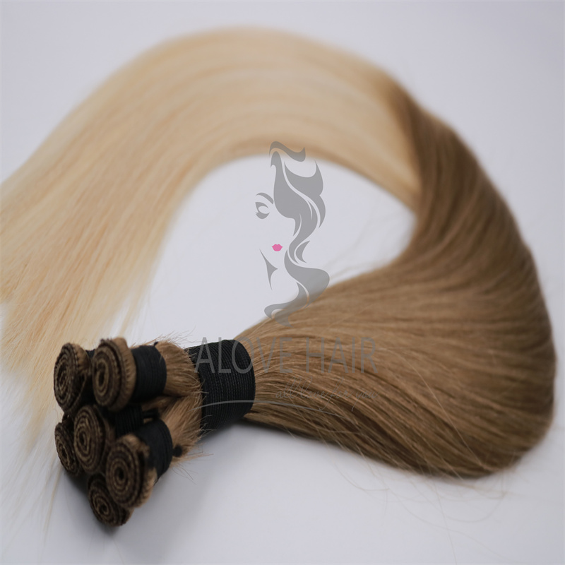 Cuticle intact virgin hair rooted color hand tied extensions 
